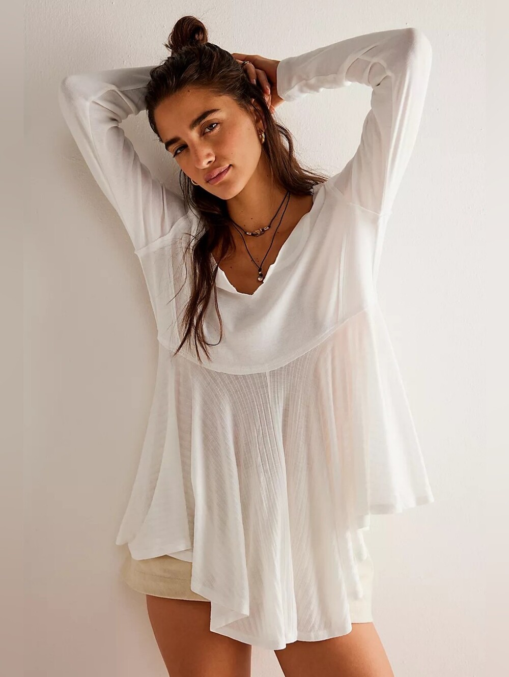 NEW We The Free Clover Babydoll Top Size Medium Peplum Whimsical Ivory White